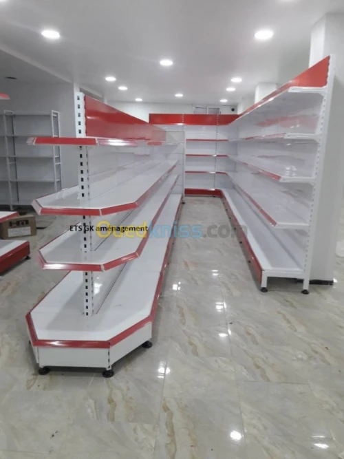Rayonnage supérette frigo caisse 