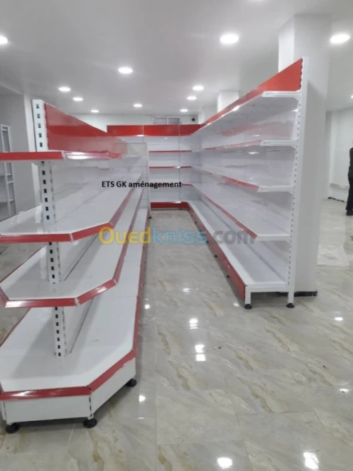 Rayonnage supérette frigo caisse 