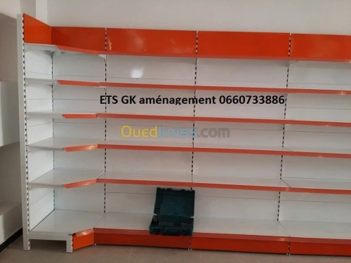 Rayonnage supérette frigo caisse 