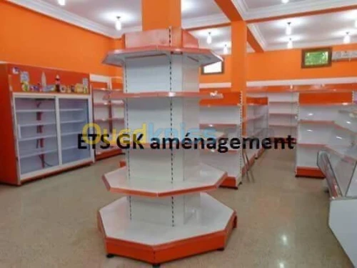 Rayonnage supérette frigo caisse 