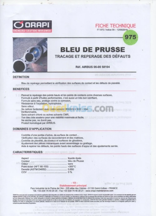 ORAPI 975 BLEU DE PRUSSE TUBE 100 ML DISPONIBLE EQUIVALENT