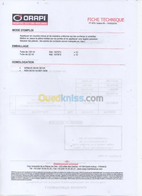 ORAPI 975 BLEU DE PRUSSE TUBE 100 ML DISPONIBLE EQUIVALENT