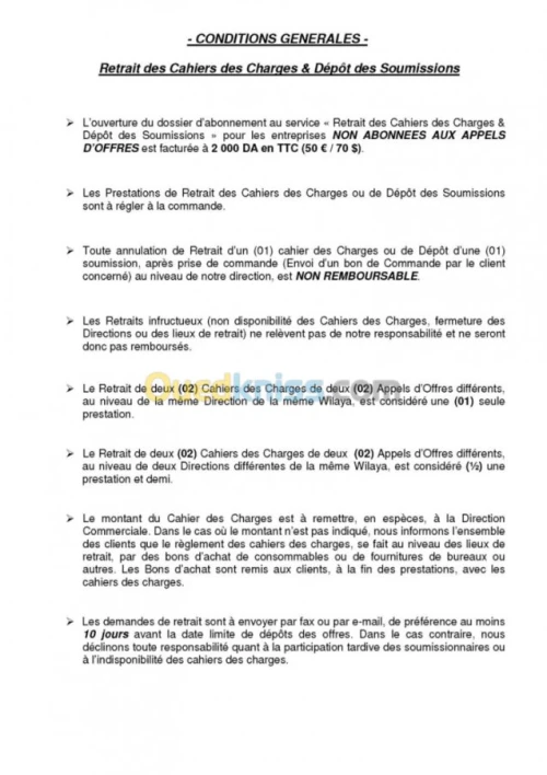 Retrait & dépôt de cahier des charges