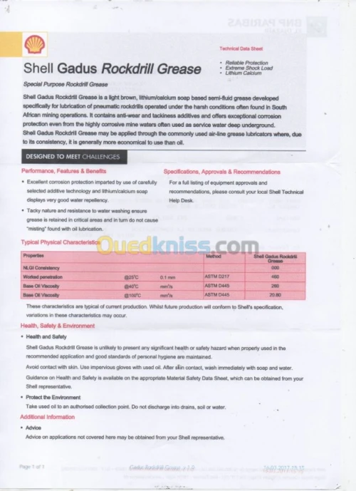 GRAISSE SHELL GADUS NLGI 000 17 KG DISPONIBLE EQUIVALENT