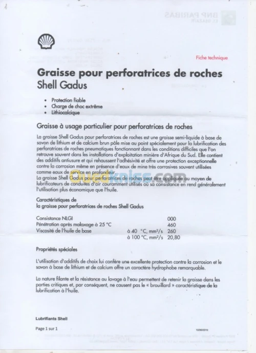 GRAISSE SHELL GADUS NLGI 000 17 KG DISPONIBLE EQUIVALENT