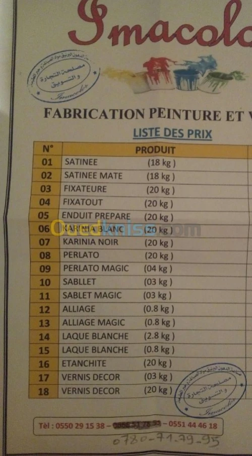 FABRICATION PEINTURE ET VERNIS 