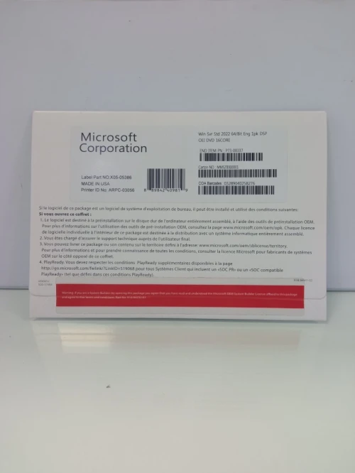 Microsoft Windows Server STANDARD 2022 coffret 