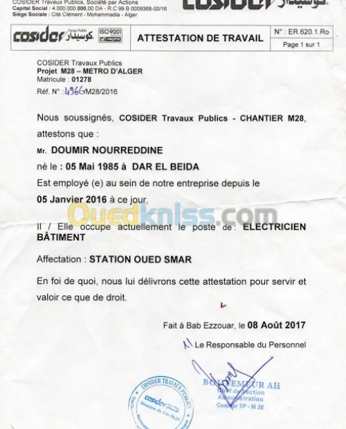 demande  d'emploi comme eléctricien