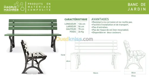 Banc de jardin et tampon en composite