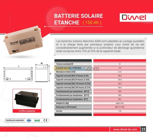 Batterie Solaire Etanche AGM (150 Ah)