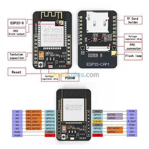 Arduino - ESP32-CAM Carte de développement ( Wifi / Bluetooth ) / Adaptateur USB ESP32-CAM-MB