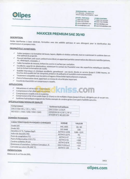 OLIPES MAXICER PREMIUM SAE 30/40 (20L)DISPONIBLE EQUIVALENT