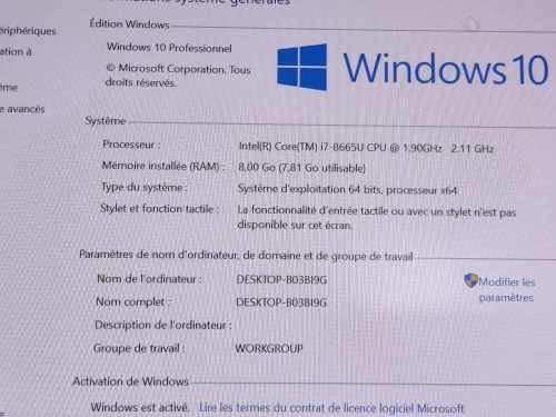 DELL LATITUDE 5400 / INTEL I7 8 EME  / 8 G / 256 / 14 FHD