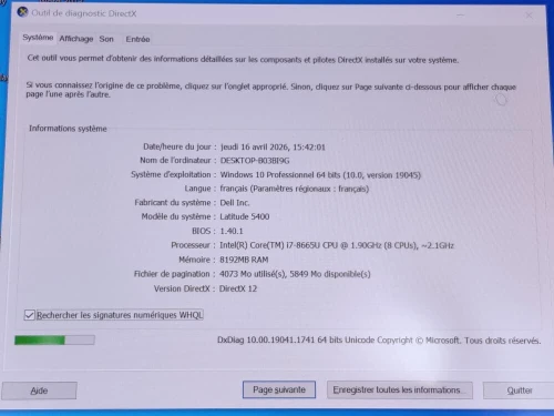 DELL LATITUDE 5400 / INTEL I7 8 EME / 8 G / 256 / 14 FHD