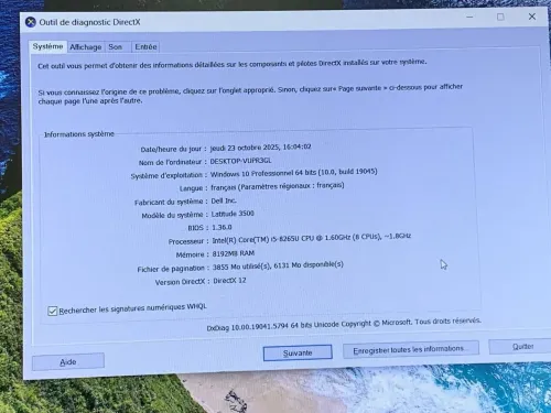 DELL LATITUDE 3500 / INTEL I5 8 EME / 8 G / 256 SSD /15.6 FHD