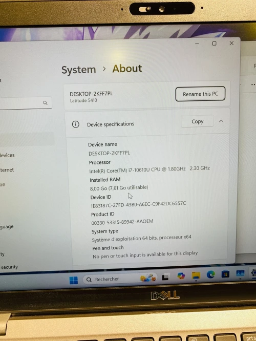 DELL 5410 I7-10TH/8RAM/256SSD 14 POUCES