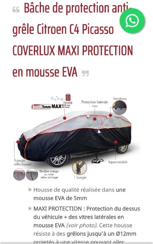 Bâche anti grêle C4 Grand Picasso 2009 2012 neuf