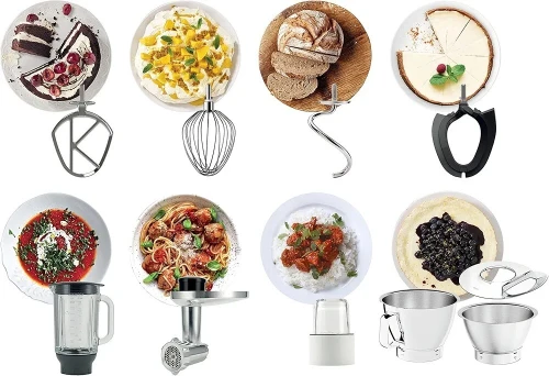 Petrin Kenwood Chef Baker XL 1200W avec corps en titane balance intégrée double bol 4 accessoires blender en verre hachoir à viande hachoir multifonctions  Argent
