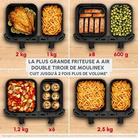 Moulinex Friteuse sans huile 11 L-2700W- XXL DUAL EASY FRY EZ942HF0 Noir