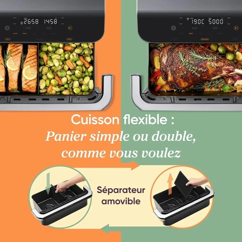 COSORI Air Fryer 10L Twinfry Friteuse sans Huile Double Résistance Airfryer à Dual Zone Avec Séparateur Amovible 5-en-1 2400W