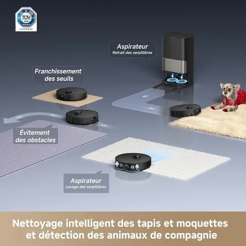 DREAME L40s Pro Ultra Robot Aspirateur 19 000 Pa Brosse Double HyperStream, Franchit 4 cm Brosse latérale extensible et relevable Nettoyage à la serpillière à l'eau chaude à 75C Auto-nettoyant3.0