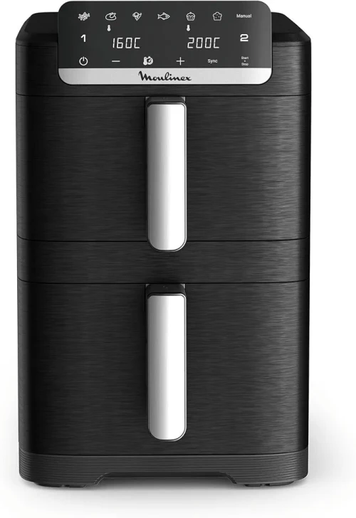 Moulinex Air Fryer Crispy Stack 10L design compact 2 tiroirs verticaux 6L et 4L 7 programmes intuitifs synchronisation des cuissons Noir EZ7528F0