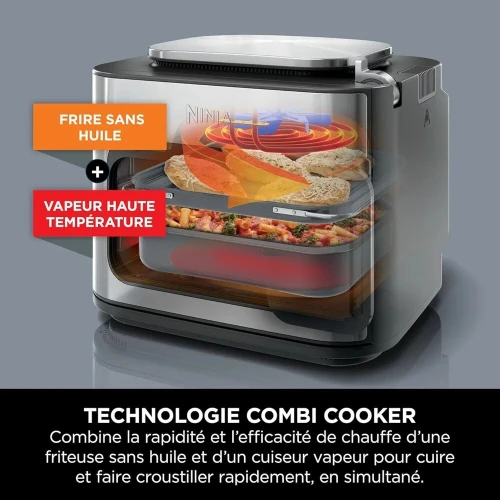 Ninja Combi 12-en-1 Multi-Cuiseur Four a Friteuse sans huile 12.5L 1760W 12Fonctions de Cuisson Repas de Taille Familiale en 15 Minutes avec Plateau de Cuisson Poêle et Guide de Recettes Gris SFP700E