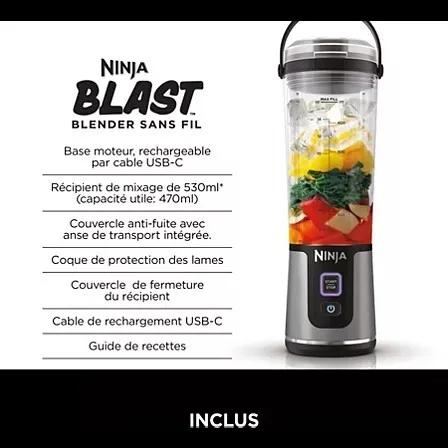 Blender portable sans fil Ninja Blast  Noir BC151EUBK