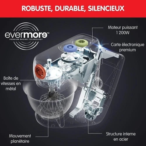 Moulinex Robot pâtissier Bol inox 5.5 L 8 programmes 1200W