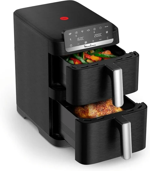 Moulinex Air Fryer Crispy Stack 10L design compact 2 tiroirs verticaux 6L et 4L 7 programmes intuitifs synchronisation des cuissons Noir EZ7528F0