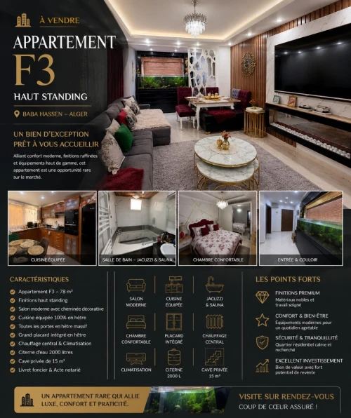 Vente Appartement F3 Alger Baba hassen