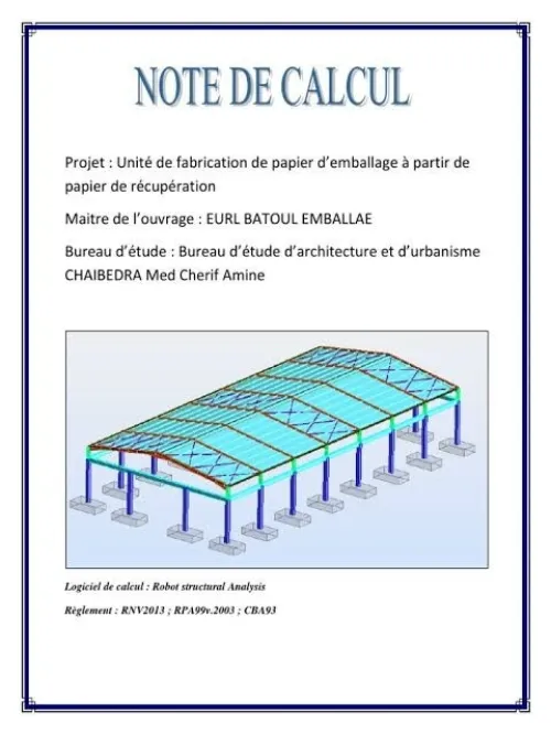 Etude génie civil ,d'architecture, et note de calcul de Béton Armé et charpente métallique et réalisation