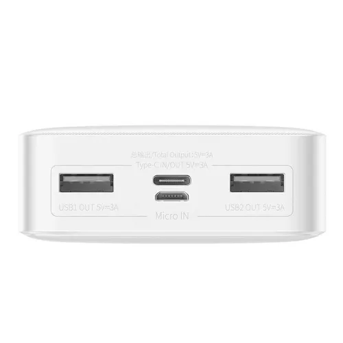 Baseus Power Bank Batterie Externe 1x USB-C + 2x USB-A 20000mAh 15W Bipow Blanc