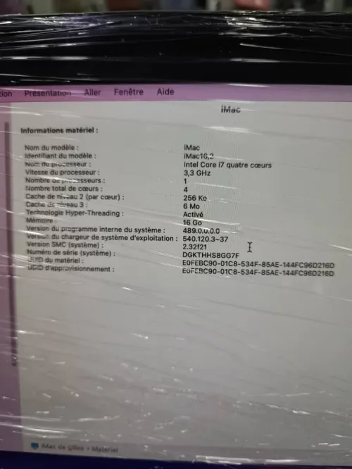 iMac 16.2 Écran : Retina 21.5 pouces Processeur: Intel core i7  Stockage :2To Ram :16Go DDR3