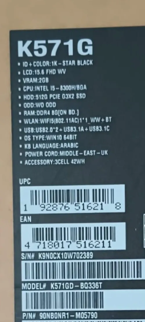 Laptop pc porable Asus K571G