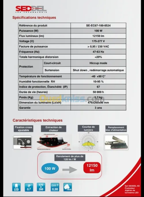 Luminaire LED 100watts IP67