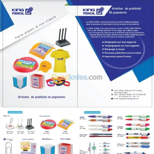 Fabrication d'articles scolaires & pub