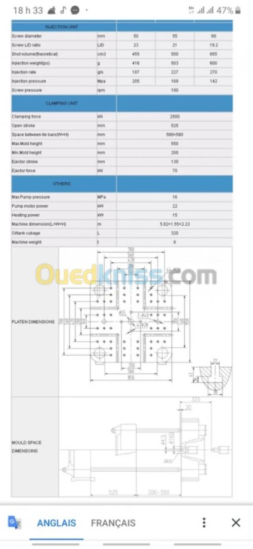 Machine injection plastique160+250 ton