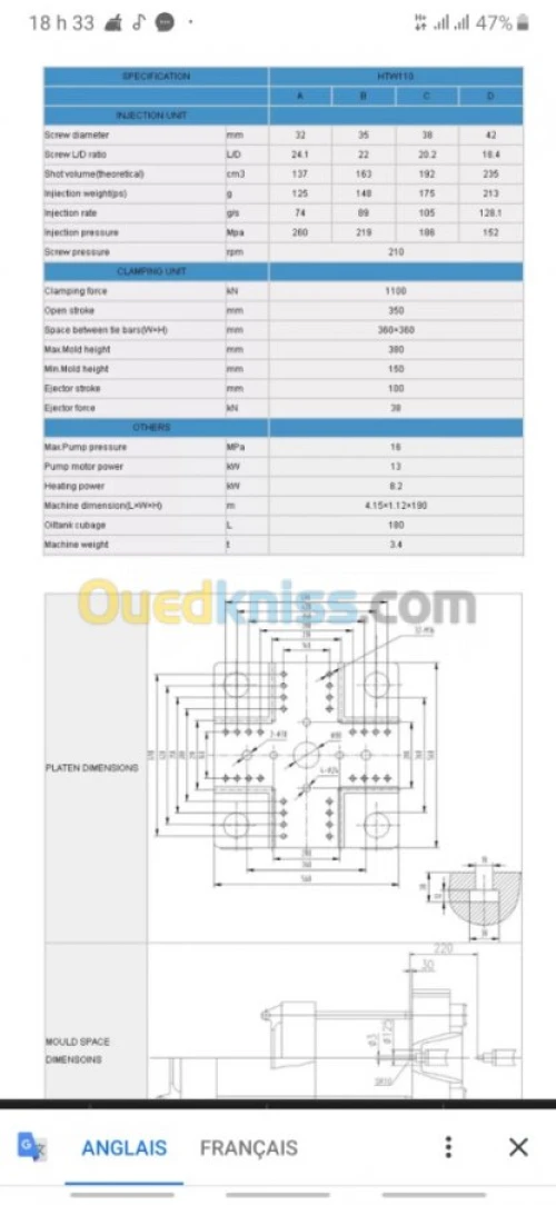 Machine injection plastique160+250 ton