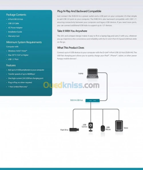 D-Link DUB-H4 Hub 4 ports Alimenté 2 A