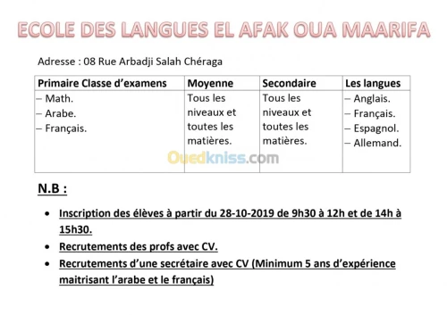ECOLE DES LANGUES ET COURS DE SOUTIEN