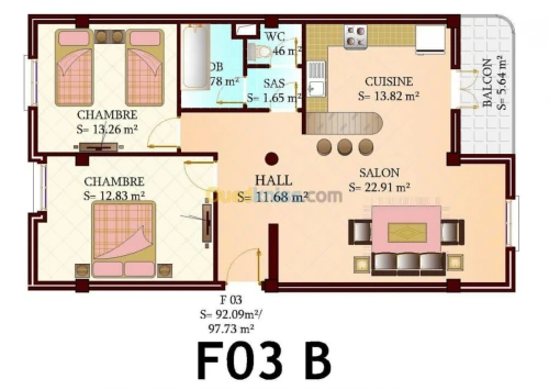 Vente Appartement F3 Mostaganem Mostaganem