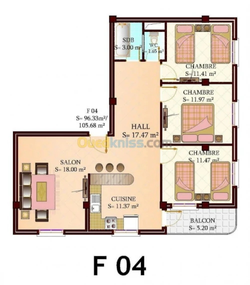 Vente Appartement F3 Mostaganem Mostaganem