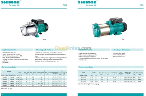 Pompe à eau SHIMGE 2, 3 et 4 turbines