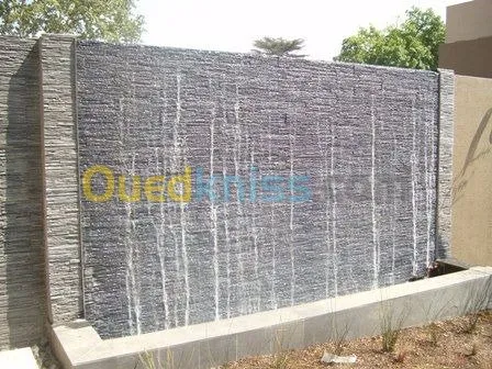réalisation de fontaine, mur d'eau et mur a bulle. شلال sur mesure