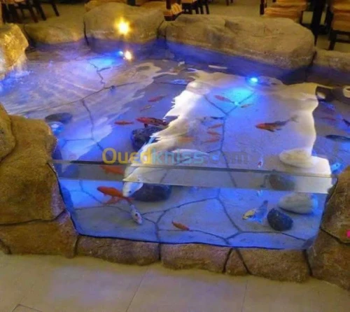 réalisation de fontaine, mur d'eau et mur a bulle. شلال sur mesure