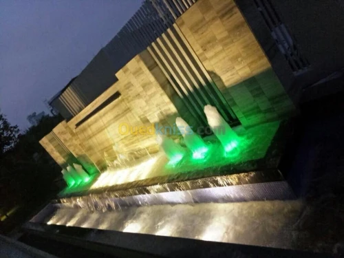réalisation de fontaine, mur d'eau et mur a bulle. شلال sur mesure
