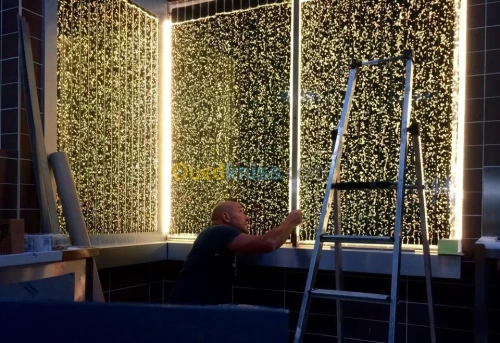 réalisation de fontaine, mur d'eau et mur a bulle. شلال sur mesure