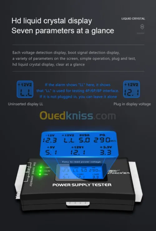 Testeur d'alimentation PC 20/24 Broches ATX 20 broches avec ecran LCD
