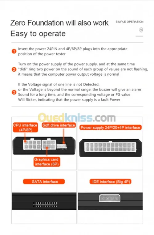Testeur d'alimentation PC 20/24 Broches ATX 20 broches avec ecran LCD